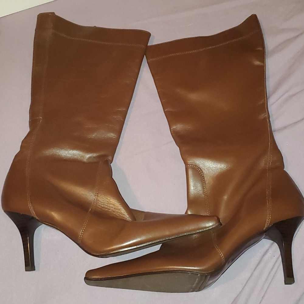 Brown leather ankle boots